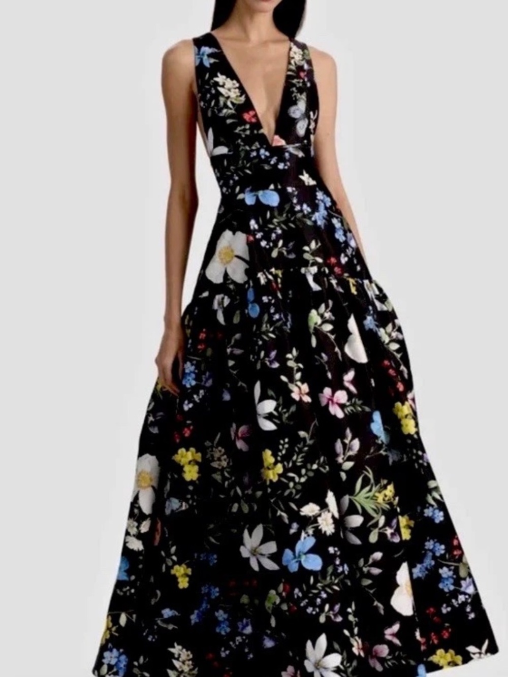 Alice + Olivia Lila Structured Ball Gown In Twisting Vines Black US 2 NWT $1195 - Picture 2 of 14